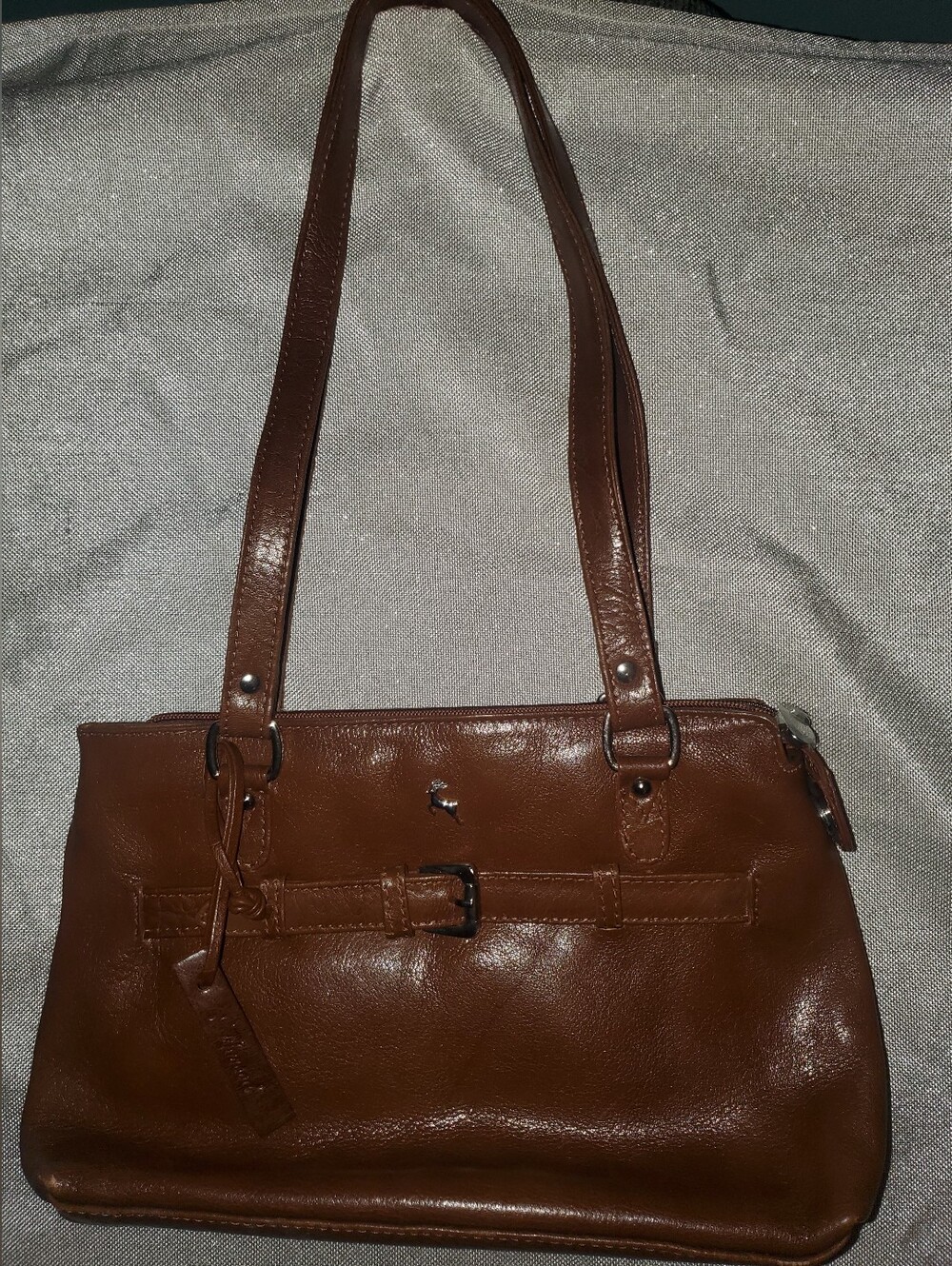 ASHWOOD  CHOCOLATE BROWN LEATHER SHOULDER BAG SILVER STAG LOGO
